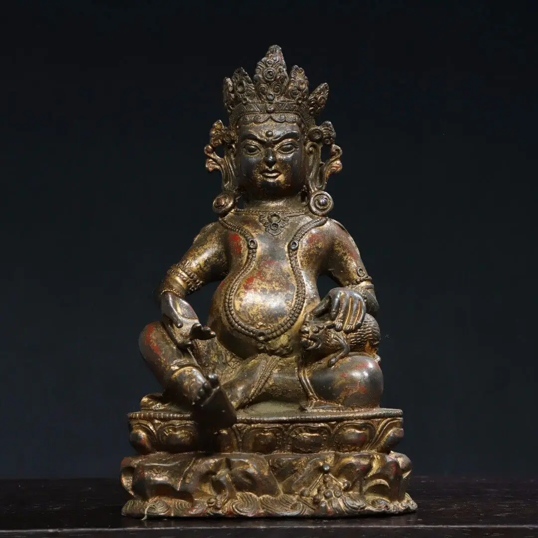 7.5" Antique Tibetan Buddhism temple Bronze gilt Yellow Jambhala Buddha statue
7.5" Antique Tibetan Buddhism temple Bronze gilt Yellow Jambhala Buddha statue