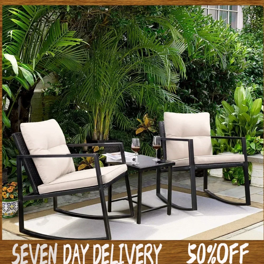 3 Pieces Rocking Wicker Bistro Set, Patio Outdoor Furniture Conversation Sets with Porch Chairs and Glass Coffee Table, Beige
3 Pieces Rocking Wicker Bistro Set, Patio Outdoor Furniture Conversation Sets with Porch Chairs and Glass Coffee Table, Beige