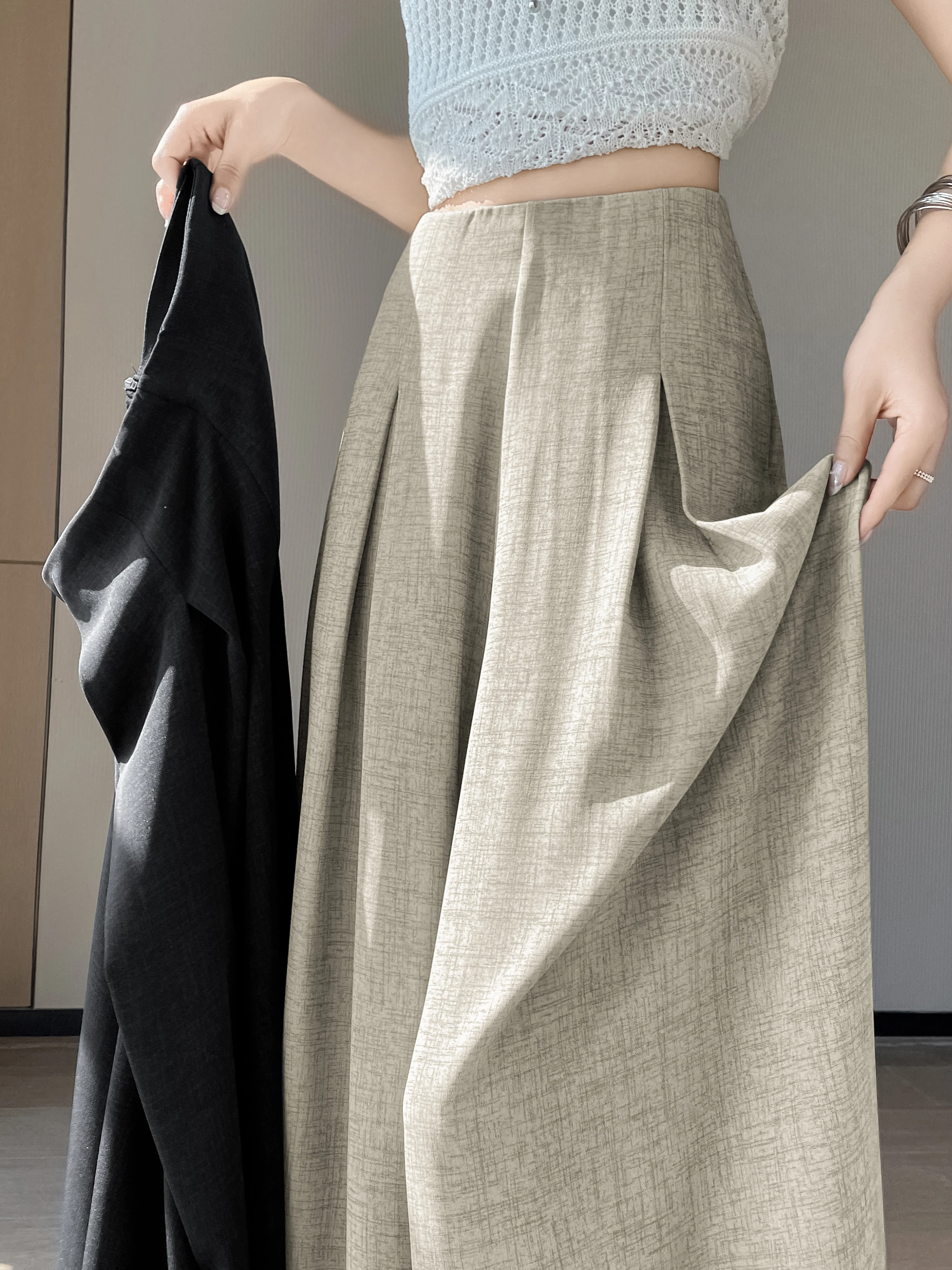 Retro Linen Suit Wide Leg Pants Skirt Women Summer Thin High-End Slimming Hip Covering Straight Drapey Casual Long Trousers
Retro Linen Suit Wide Leg Pants Skirt Women Summer Thin High-End Slimming Hip Covering Straight Drapey Casual Long Trousers