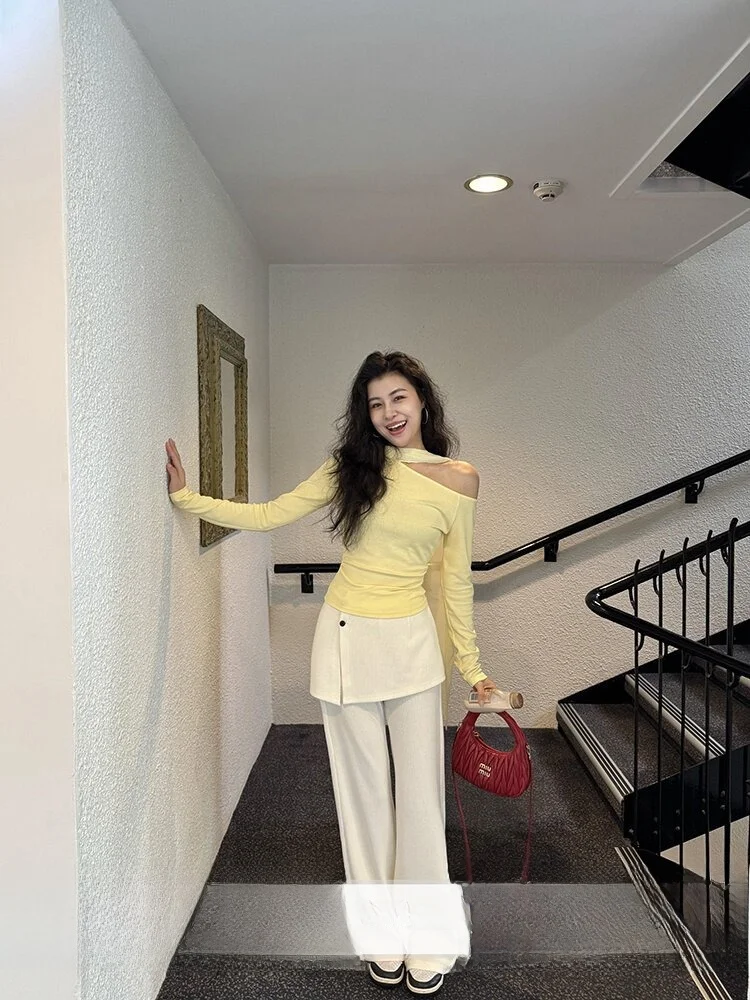 Double Color T-Shirt with Sash Lazy Korean Women Style White Pants High Waist Straight Leg Spring Summer Fashion Set for Women
Double Color T-Shirt with Sash Lazy Korean Women Style White Pants High Waist Straight Leg Spring Summer Fashion Set for Women