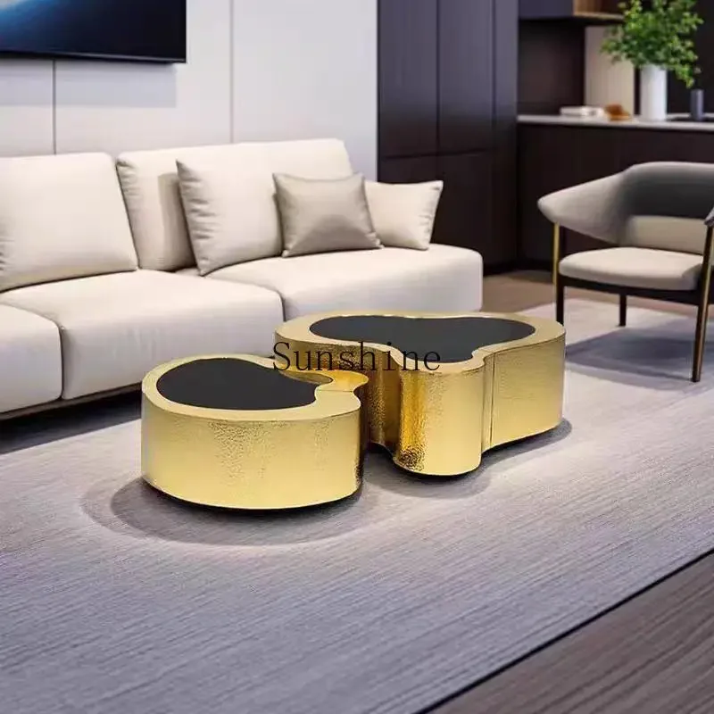 Stainless steel glass countertop combination coffee table high-end wavy combination set
Stainless steel glass countertop combination coffee table high-end wavy combination set