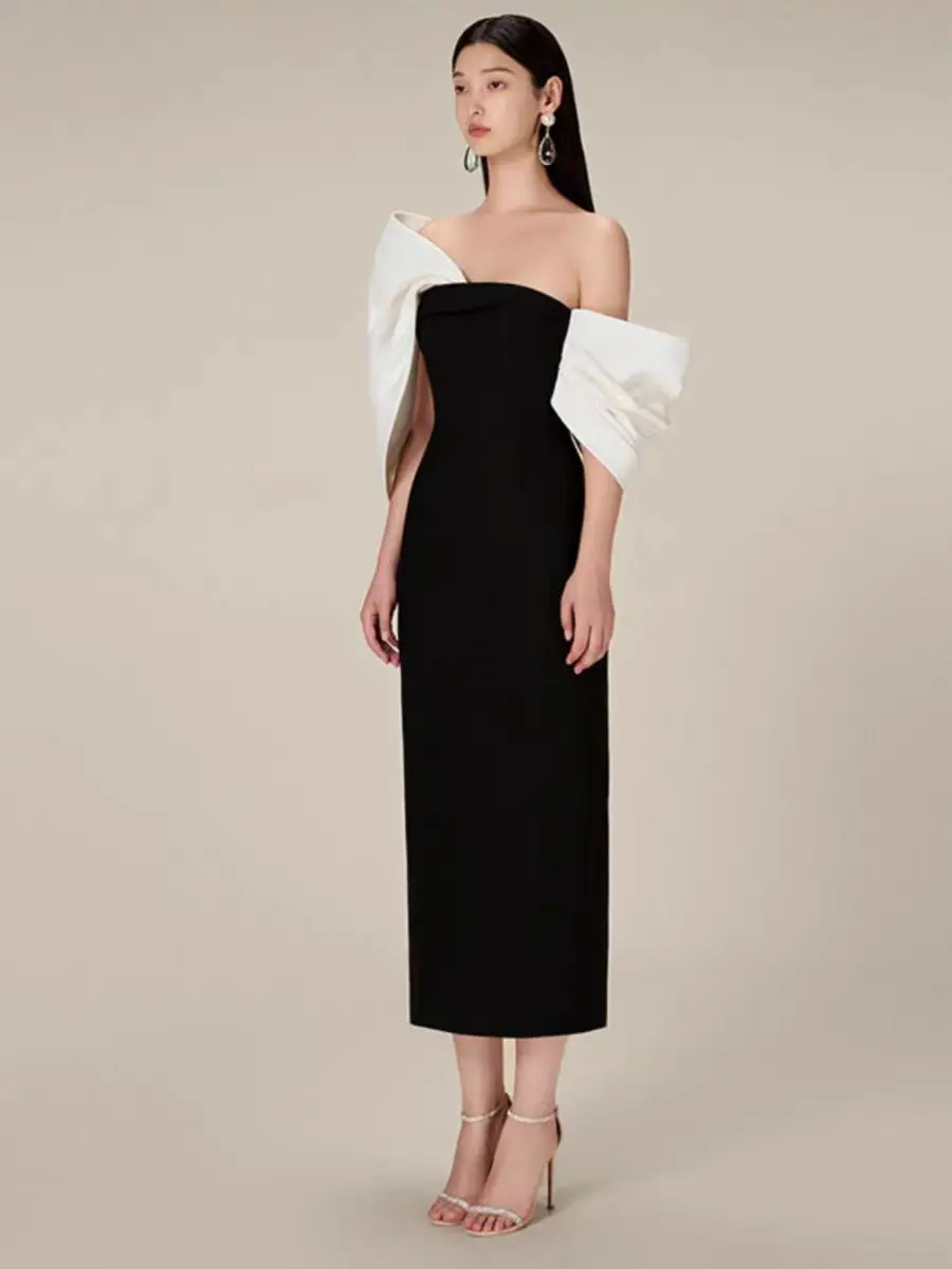 Silk Satin Knot Evening Dress Women's Fashion Performance Party Ball Gown Black White Elegant Midi Dress
Silk Satin Knot Evening Dress Women's Fashion Performance Party Ball Gown Black White Elegant Midi Dress