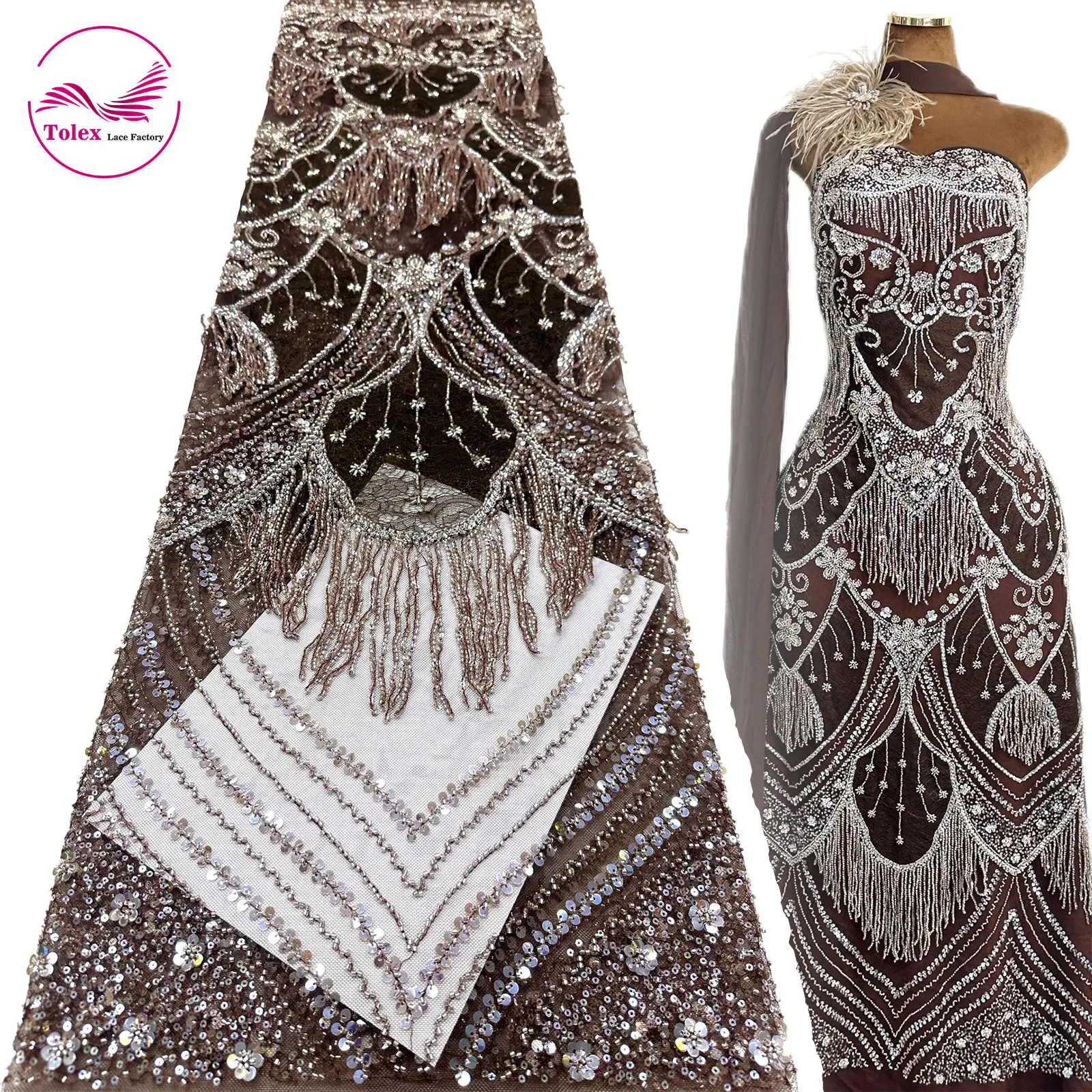 Luxury African 3D Tassel Beaded Sequins Lace Fabric 2026 High Quality Nigerian French Tulle Lace Fabric For Prom Dress Sewing
Luxury African 3D Tassel Beaded Sequins Lace Fabric 2026 High Quality Nigerian French Tulle Lace Fabric For Prom Dress Sewing