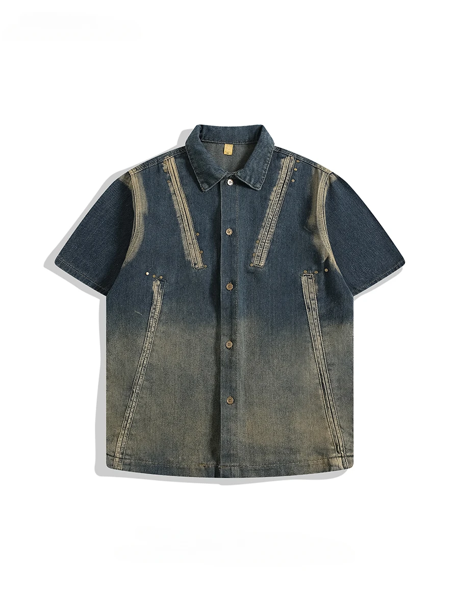 Men's Summer Distressed Contrast Lapel Short-sleeved Denim Shirts Trendy High Street Personalized Handsome Casual Loose Blouse
Men's Summer Distressed Contrast Lapel Short-sleeved Denim Shirts Trendy High Street Personalized Handsome Casual Loose Blouse