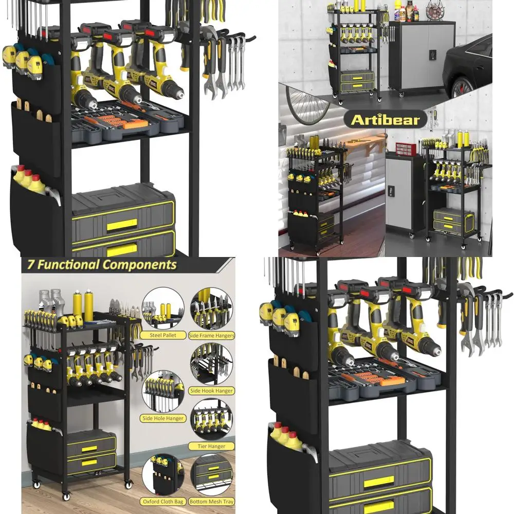 4-уровневая передвижная тележка-органайзер для инструментов с держателем для дрели, портативное хранилище для гаража для механиков и использования на улице, идеальный подарок для мужчин
4-уровневая передвижная тележка-органайзер для инструментов с держателем для дрели, портативное хранилище для гаража для механиков и использования на улице, идеальный подарок для мужчин