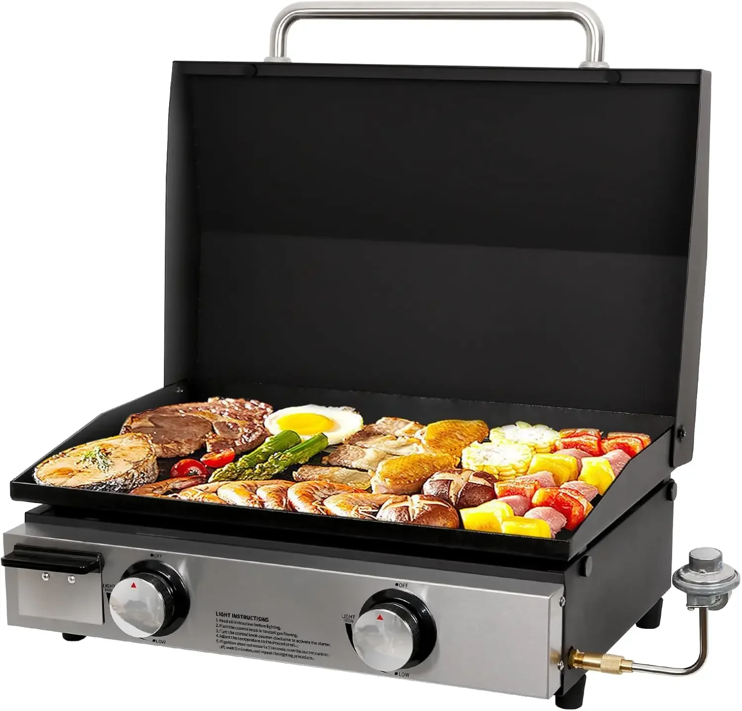 Hykolity 22 in. Portable Tabletop Griddle with Hood, 24,000 BTU Heavy Duty Propane Gas Griddle, Non-Stick Stainless Steel Flat T
Hykolity 22 in. Portable Tabletop Griddle with Hood, 24,000 BTU Heavy Duty Propane Gas Griddle, Non-Stick Stainless Steel Flat T