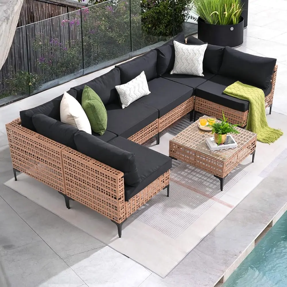 7 Piece Wicker Patio Furniture Set, Natural-Colored Pe Rattan Outdoor Conversation Set Sectional Sofa With Water Resistant
7 Piece Wicker Patio Furniture Set, Natural-Colored Pe Rattan Outdoor Conversation Set Sectional Sofa With Water Resistant