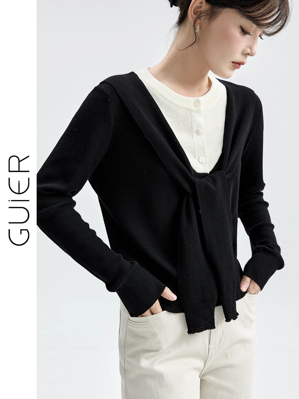 Женский вязаный топ Guier Color Blo с круглым вырезом, приталенный крой, с поясом, имитация двухслойности, длинный рукав, кардиган, осенняя мода
Женский вязаный топ Guier Color Blo с круглым вырезом, приталенный крой, с поясом, имитация двухслойности, длинный рукав, кардиган, осенняя мода