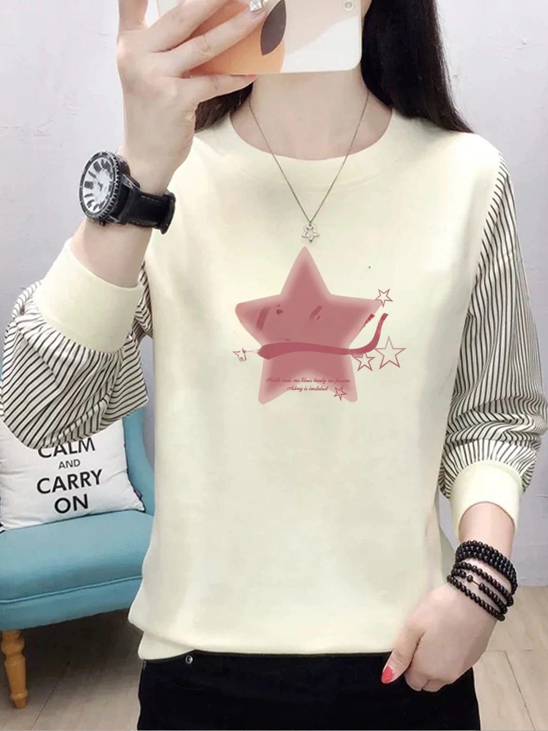 Korean Sle Long Sve Pure Cotton Sweatirt Women's Base Layer Stripe Color Blo Top Faionable Versatile Autumn Wear
Korean Sle Long Sve Pure Cotton Sweatirt Women's Base Layer Stripe Color Blo Top Faionable Versatile Autumn Wear