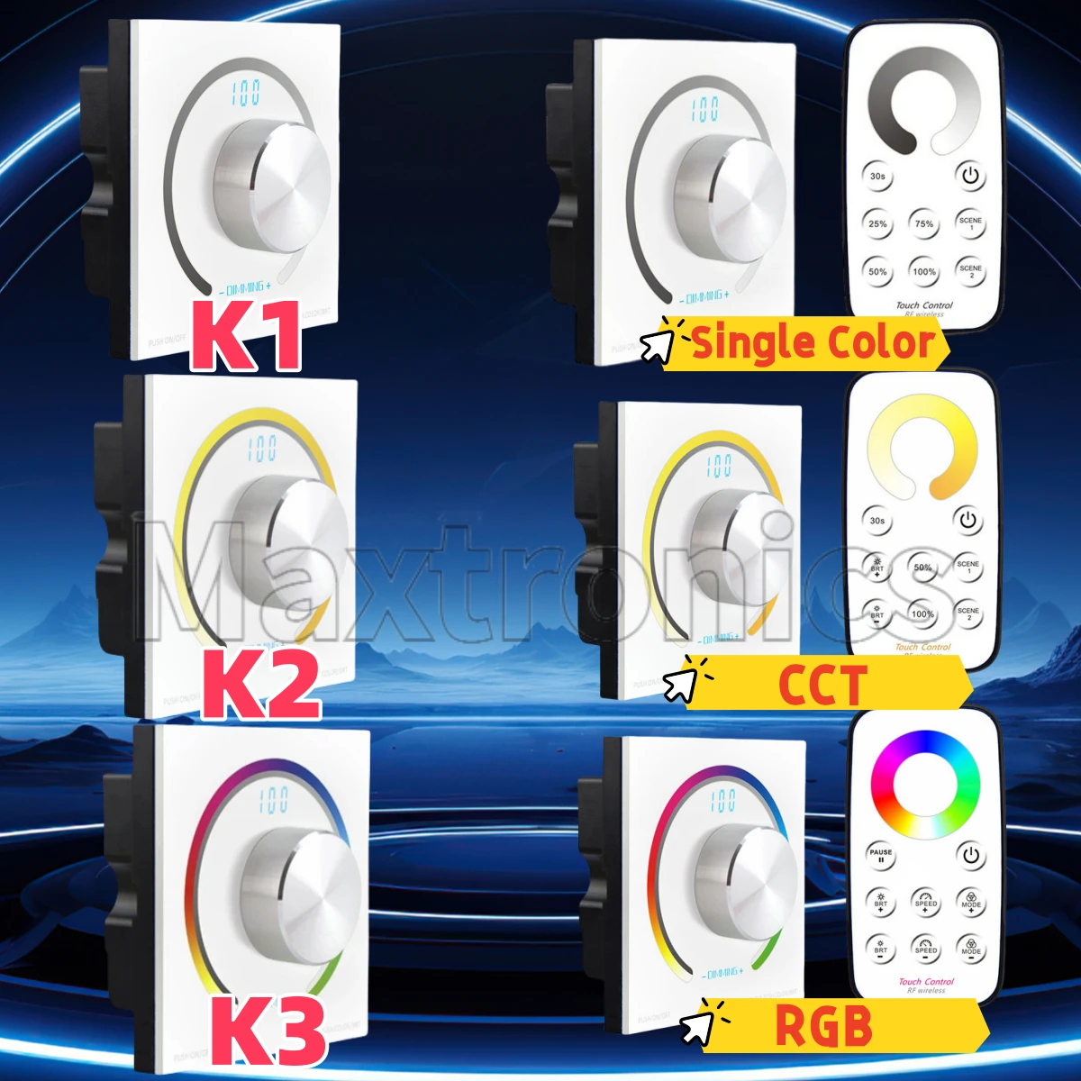 Двухцветный выход 0-10 В, ручка переключателя ШИМ, настенный одноцветный/CCT/RGB, контроллер поворотного диммера и радиочастотный беспроводной пульт дистанционного управления для светодиодной ленты
Двухцветный выход 0-10 В, ручка переключателя ШИМ, настенный одноцветный/CCT/RGB, контроллер поворотного диммера и радиочастотный беспроводной пульт дистанционного управления для светодиодной ленты