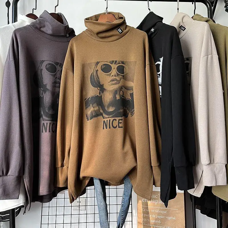 Thiened Large Size High Collar Casual Base irt Korean Version Mid-Length Open Split Loose Long Sve T-irt Sweatirt
Thiened Large Size High Collar Casual Base irt Korean Version Mid-Length Open Split Loose Long Sve T-irt Sweatirt
