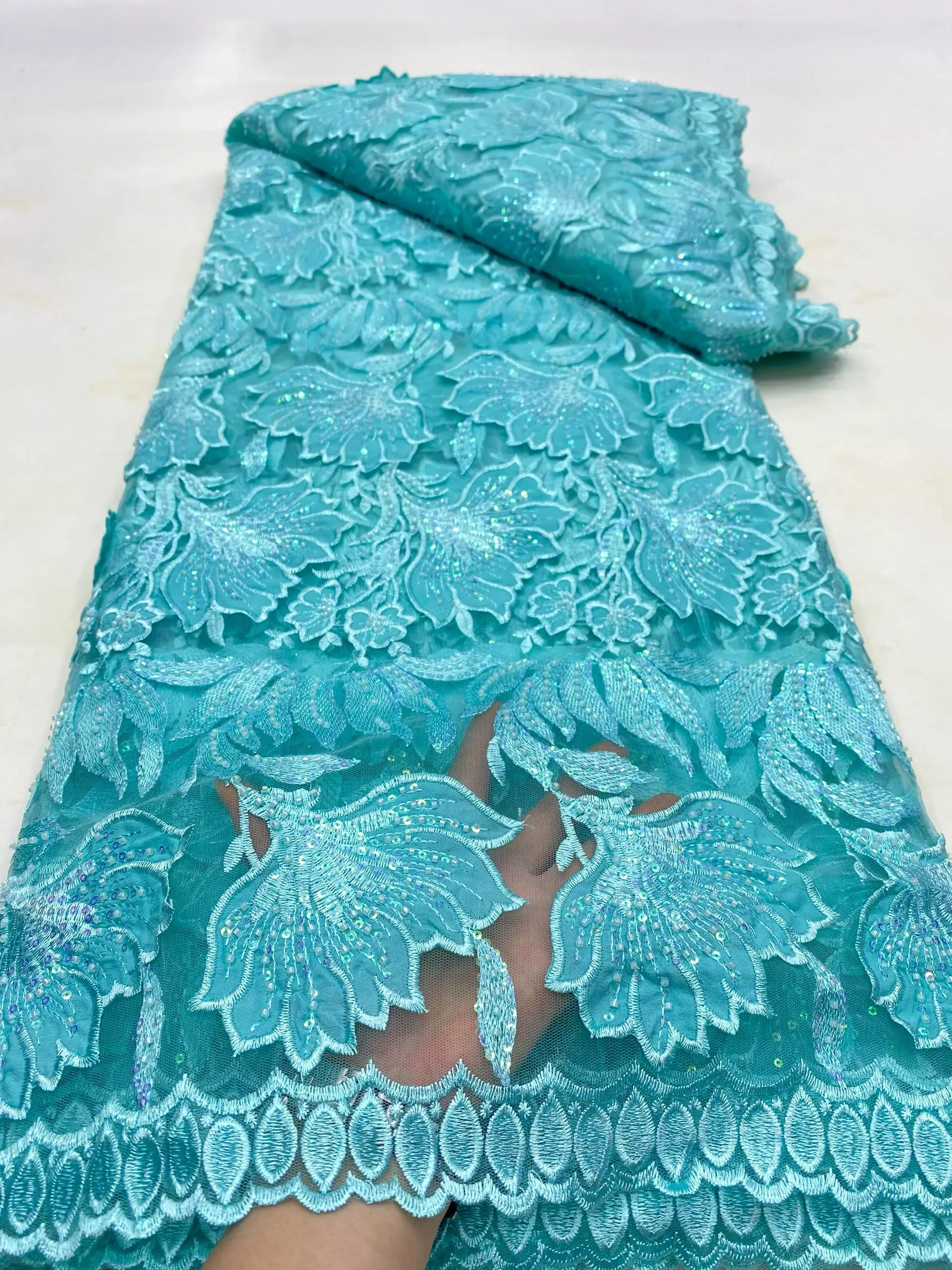 Latest Teal Sequins Beaded 3D Flowers African Nigerian Lace Fabric 2025 High Quality French Lace Fabric For Party Dress LDP25155
Latest Teal Sequins Beaded 3D Flowers African Nigerian Lace Fabric 2025 High Quality French Lace Fabric For Party Dress LDP25155
