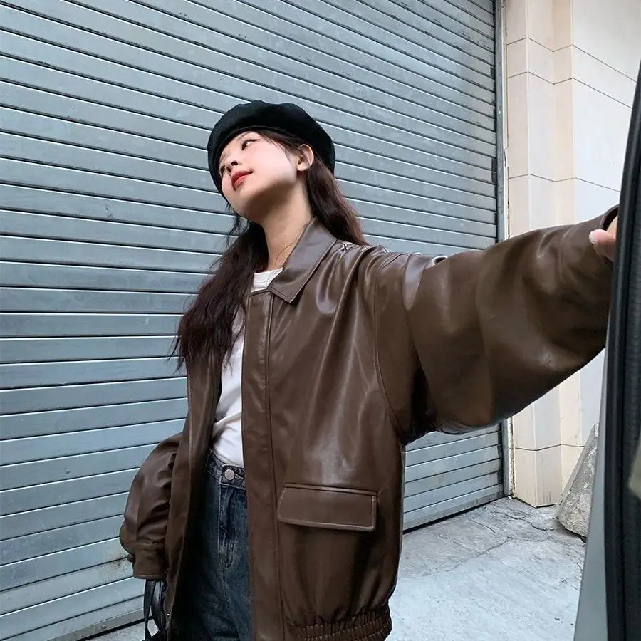 Trendy Korean Leather Jacket for Women 2024 New Spring and Autumn Women's Motorcycle Loose Black American Retro Leather Jacket
Trendy Korean Leather Jacket for Women 2024 New Spring and Autumn Women's Motorcycle Loose Black American Retro Leather Jacket