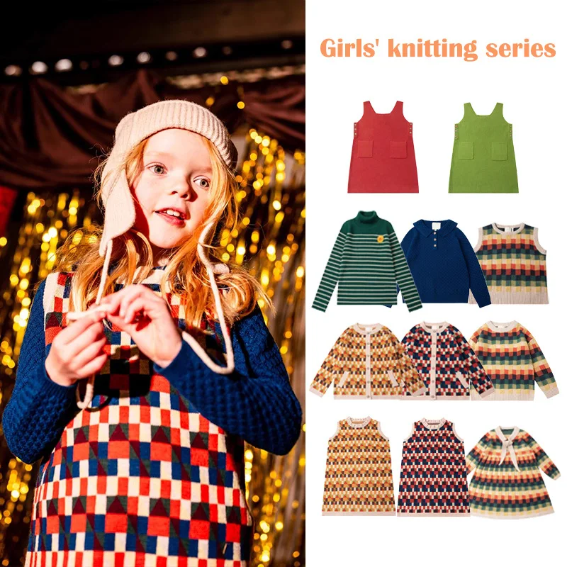 Korean Children's Girls Knitwear Cardigan Sweater 2024 Autumn/Winter Pastoral Checkerboard Knitted Dress Children's Clothing
Korean Children's Girls Knitwear Cardigan Sweater 2024 Autumn/Winter Pastoral Checkerboard Knitted Dress Children's Clothing
