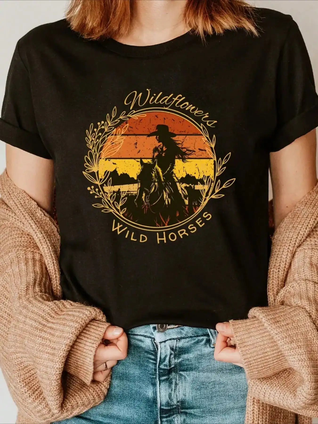 PAYEAH 1 Pcs 100% Cotton Cowgirl Print Crew Neck T-Shirt, Short Sleeve Casual Top For Summer & Spring, Women's Clothing 220g Hea
PAYEAH 1 Pcs 100% Cotton Cowgirl Print Crew Neck T-Shirt, Short Sleeve Casual Top For Summer & Spring, Women's Clothing 220g Hea