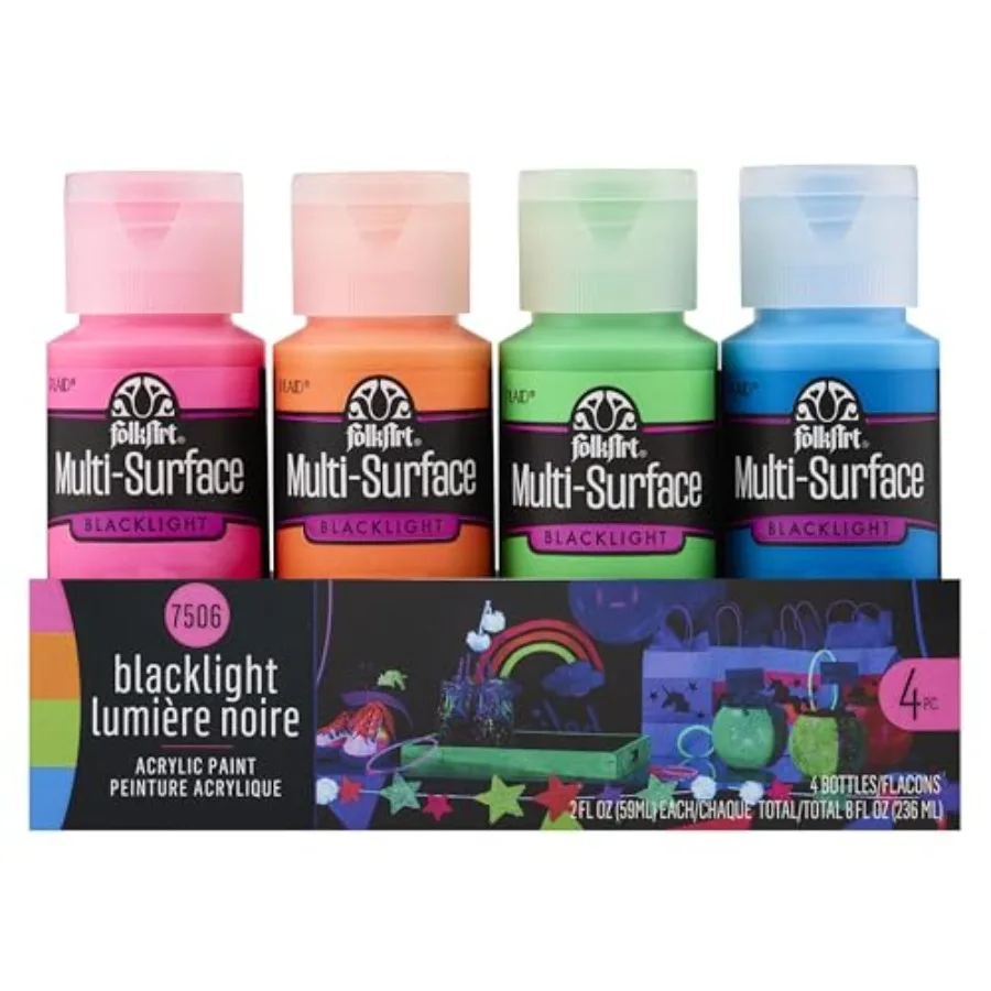 4 Bottle Multi-Surface Acrylic Paint Set, 2oz, Neon Blacklight Colors
4 Bottle Multi-Surface Acrylic Paint Set, 2oz, Neon Blacklight Colors