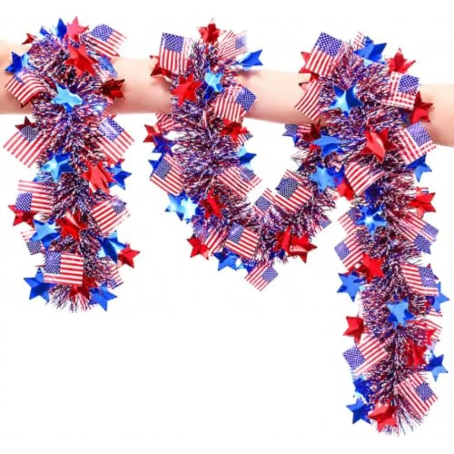 50FT Red Blue Star and American Flag Tinsel Garland, Patriotic Garland Decorations for 4th of July, Metallic Star Garland for I
50FT Red Blue Star and American Flag Tinsel Garland, Patriotic Garland Decorations for 4th of July, Metallic Star Garland for I