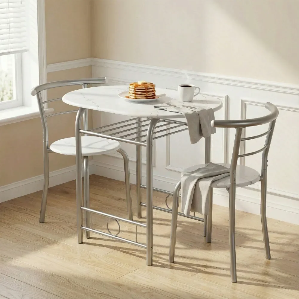 3 Piece Dining Table Set For 2, Oval Table And Chairs Set With Storage Rack For Dining Room, Kitchen,Balcony
