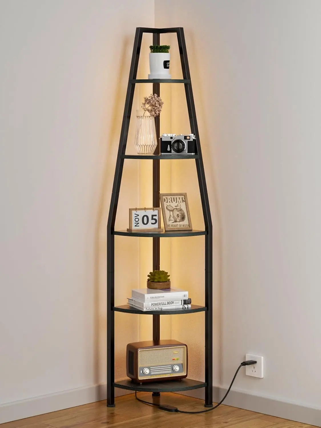 5-Tier Corner Shelf with LED Light, 67.2' Tall Narrow Bookshelf Ladder Storage Rack for Bedroom, Living Room, Plant (Black
5-Tier Corner Shelf with LED Light, 67.2' Tall Narrow Bookshelf Ladder Storage Rack for Bedroom, Living Room, Plant (Black