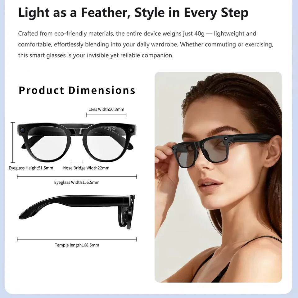 MT3 Smart Glasses Bluetooth Call Music Audio Sunglasses HD Camera Video Recording Outdoor Sports Smart Glasses for Men Women
MT3 Smart Glasses Bluetooth Call Music Audio Sunglasses HD Camera Video Recording Outdoor Sports Smart Glasses for Men Women