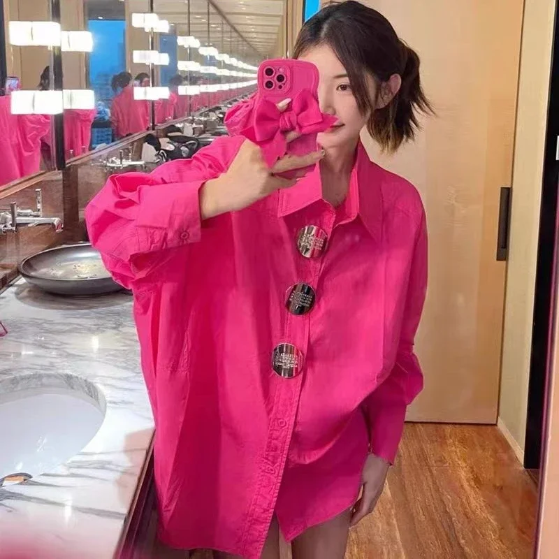 Rose Red Large Button Long-sleeved Shirt Women Spring Autumn Large Size Women's Fat Mm Loose Medium Length Style XT1060
Rose Red Large Button Long-sleeved Shirt Women Spring Autumn Large Size Women's Fat Mm Loose Medium Length Style XT1060