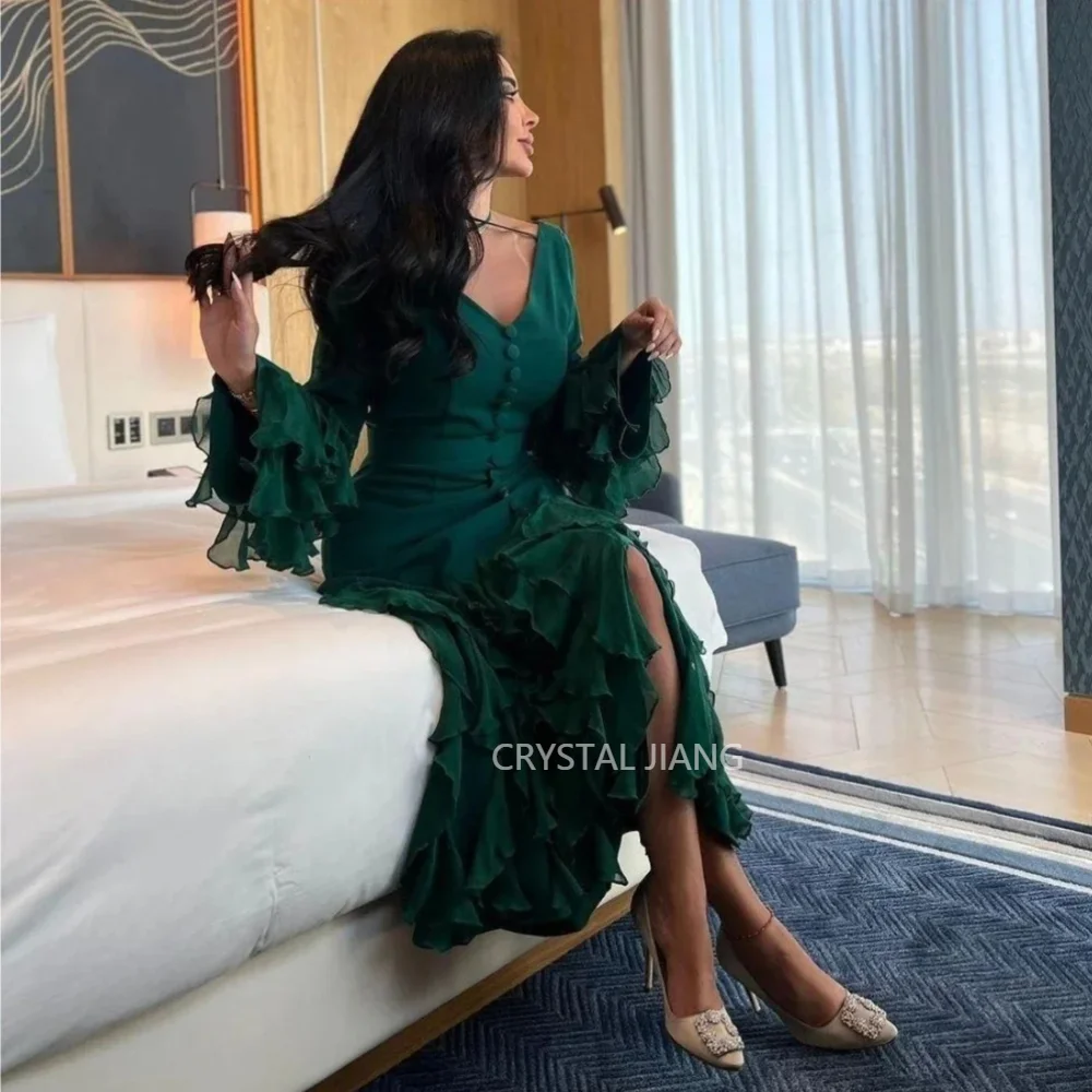 Classic Long Green V Neck Chiffon Evening Dresses Full Sleeves with Slit A Line Pleated Ankle Length Vestido De Noche
Classic Long Green V Neck Chiffon Evening Dresses Full Sleeves with Slit A Line Pleated Ankle Length Vestido De Noche