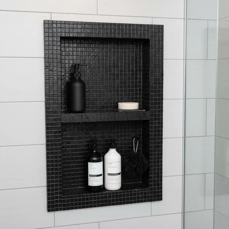 Wall Recessed Storage Box 16" x 24" For Bathroom Shower Restroom, Double Shelf Organizer Square Corners Wall-inserted Niche Sealed Protection Modern Soap Storage Niche Black
Wall Recessed Storage Box 16" x 24" For Bathroom Shower Restroom, Double Shelf Organizer Square Corners Wall-inserted Niche Sealed Protection Modern Soap Storage Niche Black