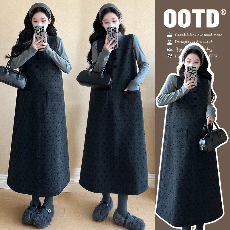 Maternity Suit Spring Autumn Gentle Elegant Temperament Loose Polka Dot Suspender Dress And Turtleneck Base Top Two Piece Set
Maternity Suit Spring Autumn Gentle Elegant Temperament Loose Polka Dot Suspender Dress And Turtleneck Base Top Two Piece Set