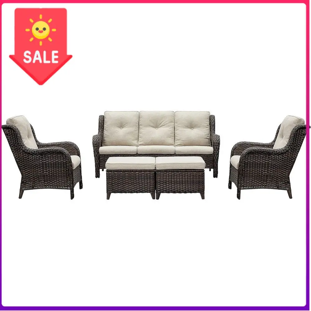 Bestseller5-Piece Outdoor Patio Rattan Sectional Sofa Set with 3-Seat Couch, 2 Chairs, 2 Ottomans (Brown/Beige)
Bestseller5-Piece Outdoor Patio Rattan Sectional Sofa Set with 3-Seat Couch, 2 Chairs, 2 Ottomans (Brown/Beige)