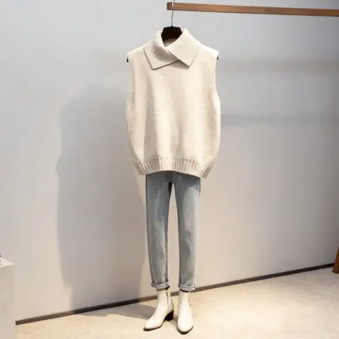 1PCS NEUE vielseitige Damen-Strickweste, einfarbiges Revers, ärmelloses Design für Herbst und Winter, koreanische lässige Schichtung, unverzichtbar