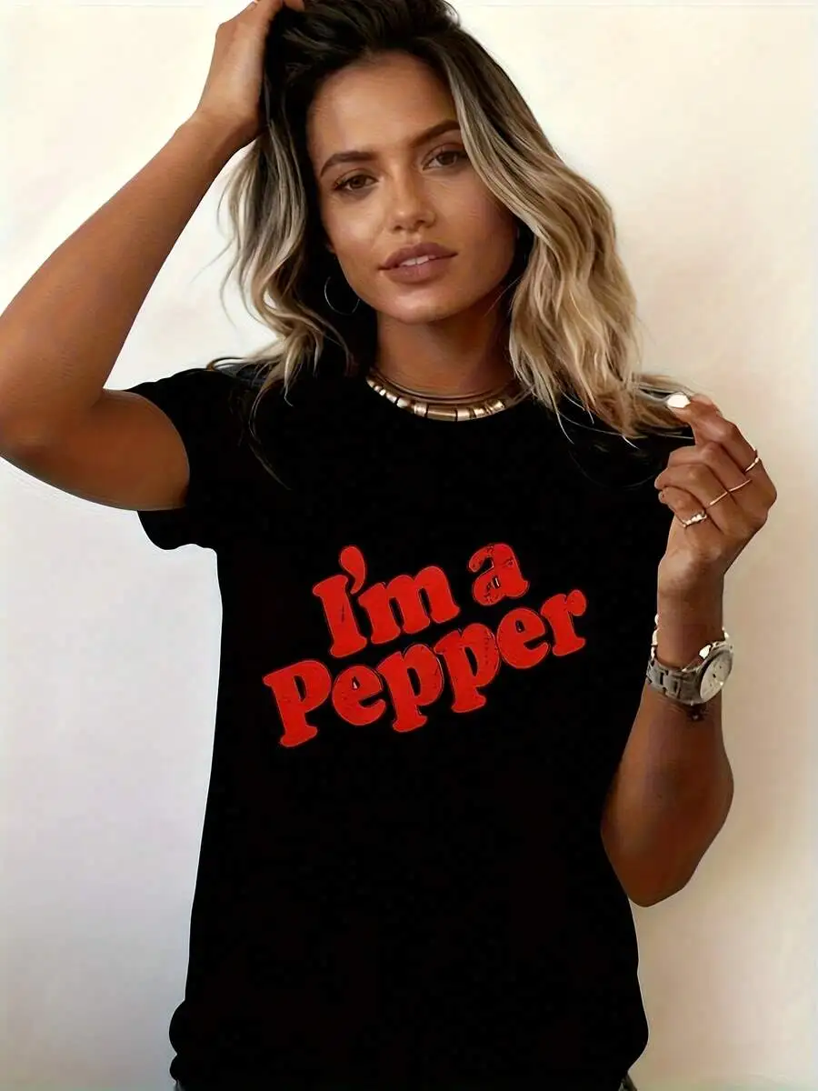 Womens Loose Fit Cotton T-Shirt With Red Im A Pepper Print Casual Short Sleeve Top
Womens Loose Fit Cotton T-Shirt With Red Im A Pepper Print Casual Short Sleeve Top