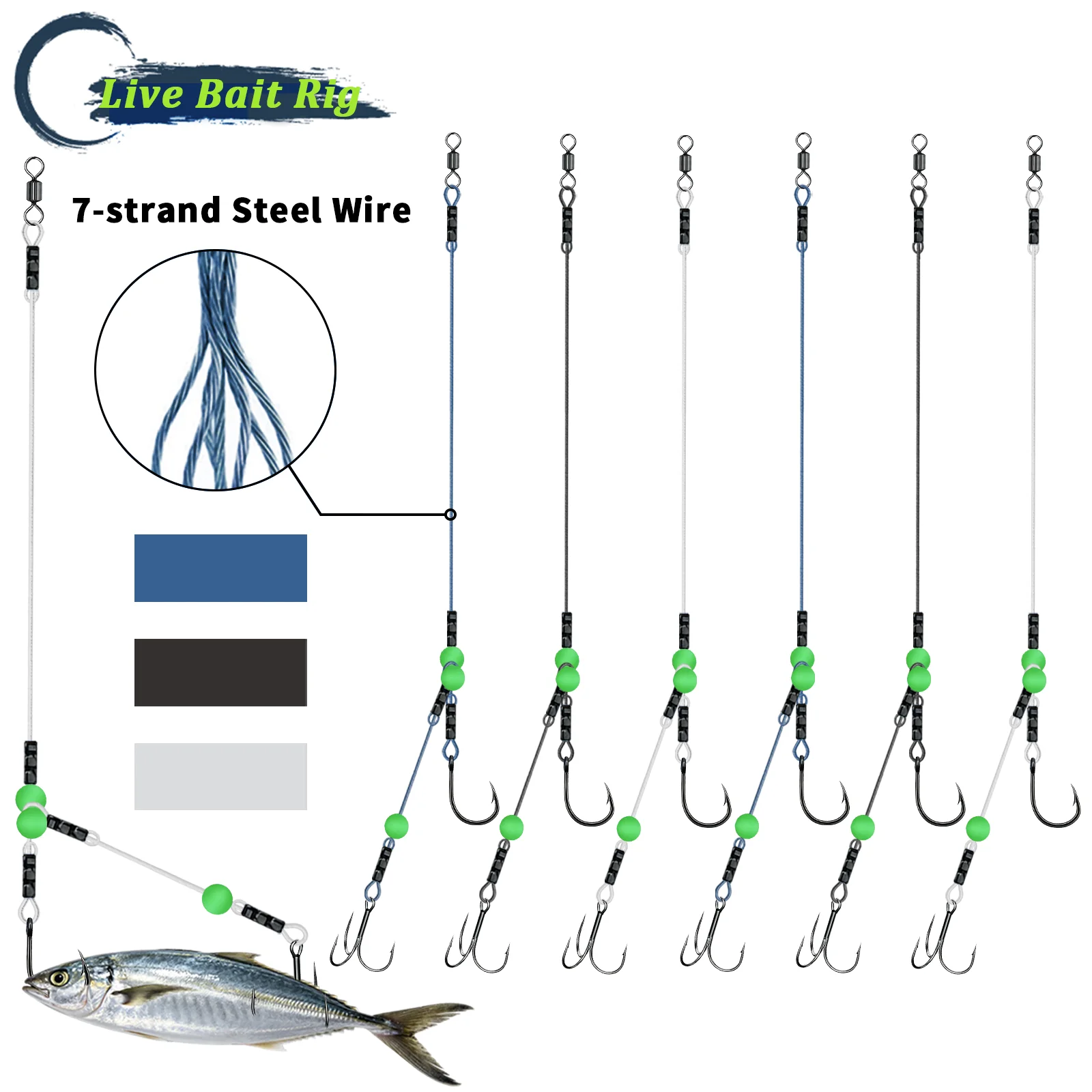 3pcs/6pcs Stainless Steel Double-Hook Fishing Rig with Live Bait Heavy-Duty Anti-Tangle Design Luminous Beads System for Angling
3pcs/6pcs Stainless Steel Double-Hook Fishing Rig with Live Bait Heavy-Duty Anti-Tangle Design Luminous Beads System for Angling