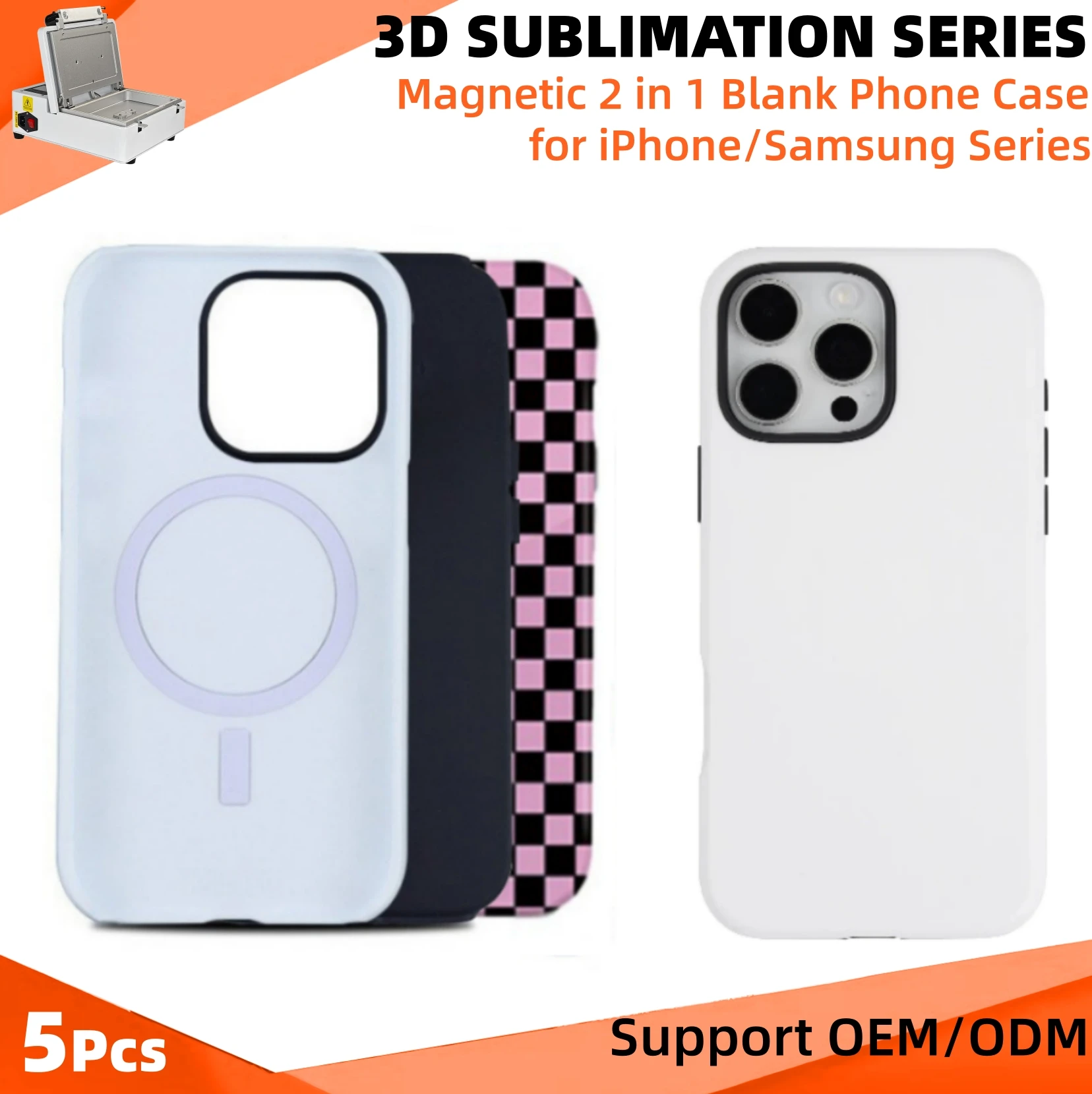 5pcs Magnetic 2 in 1 3D Sublimation Blank Case for iPhone 17 16 15 14 Pro Max Thermal Transfer Printing Magnet Rugged Back Cover
5pcs Magnetic 2 in 1 3D Sublimation Blank Case for iPhone 17 16 15 14 Pro Max Thermal Transfer Printing Magnet Rugged Back Cover
