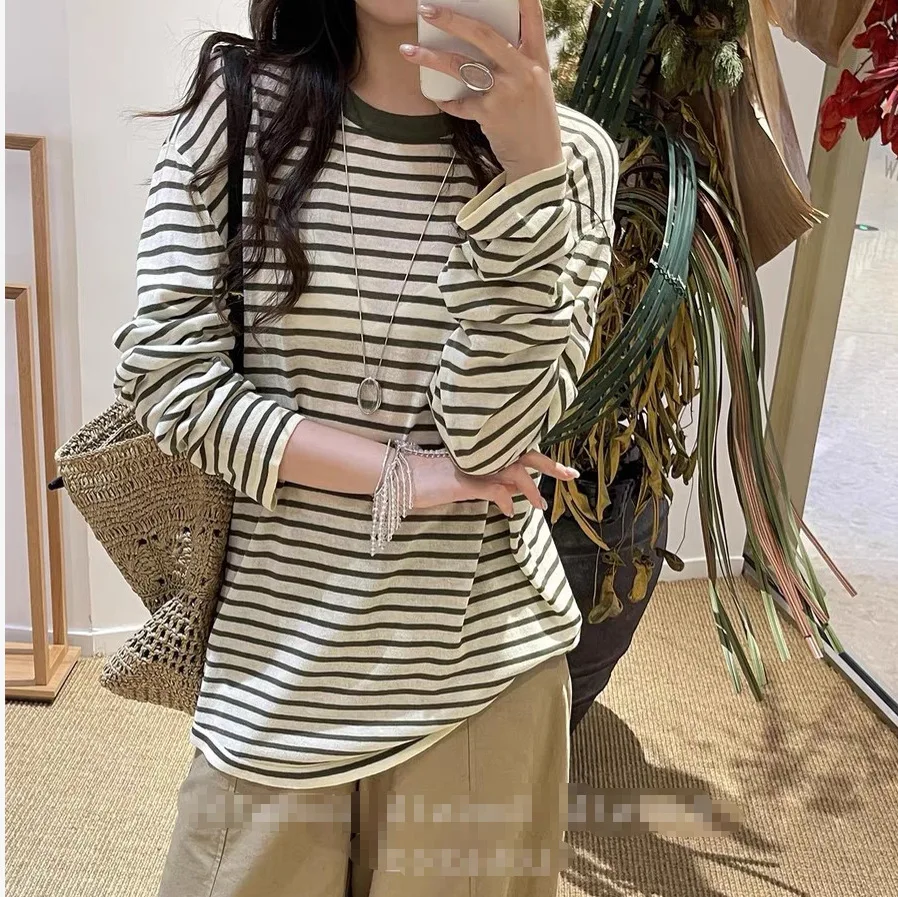 Withered Spring And Summer New Versatile Slimming Tencel Linen Striped Knitted Long Sleeved T-shirt
Withered Spring And Summer New Versatile Slimming Tencel Linen Striped Knitted Long Sleeved T-shirt