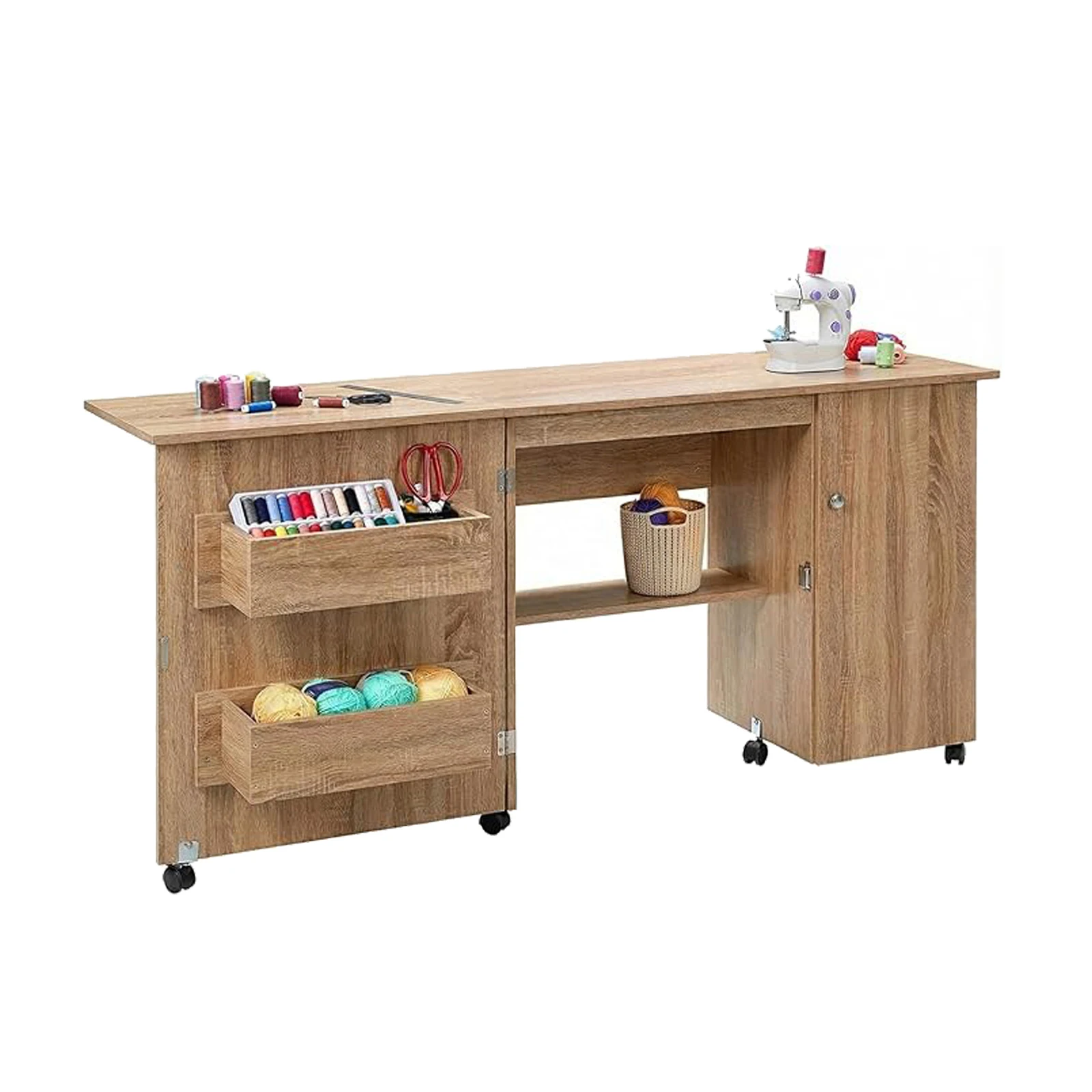 Sewing Table with Storage Shelves, Large Folding Sewing Machine Table, Rolling Side Desk with Lockable Wheels for Home
Sewing Table with Storage Shelves, Large Folding Sewing Machine Table, Rolling Side Desk with Lockable Wheels for Home