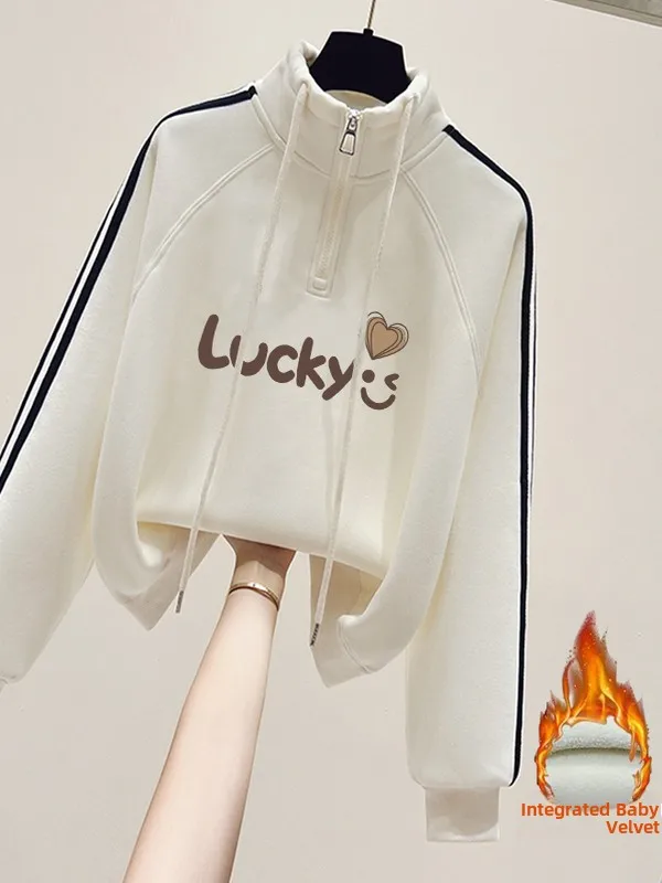 Thickened Fleece Half Zipper Hoodie Women's Autumn Winter Loose Stylish Stand Collar Jacket Sweet Style Printed Splice Drawst...
Thickened Fleece Half Zipper Hoodie Women's Autumn Winter Loose Stylish Stand Collar Jacket Sweet Style Printed Splice Drawst...