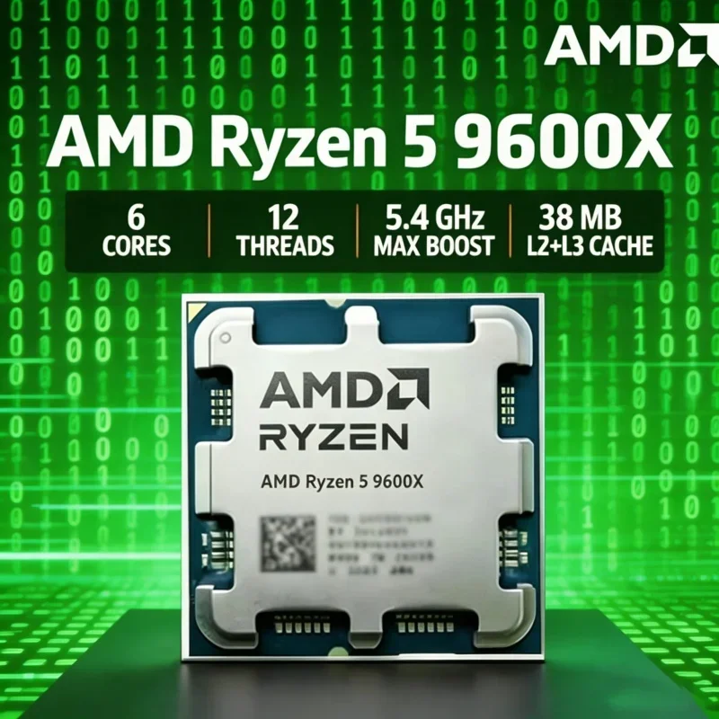 AMD Ryzen 5 9600X Zen5 Architecture Gaming Desktop CPU 6C 12T 5.4GHz Boost 32MB L3 Cache AM5 Socket 4nm 65W No Cooler
AMD Ryzen 5 9600X Zen5 Architecture Gaming Desktop CPU 6C 12T 5.4GHz Boost 32MB L3 Cache AM5 Socket 4nm 65W No Cooler