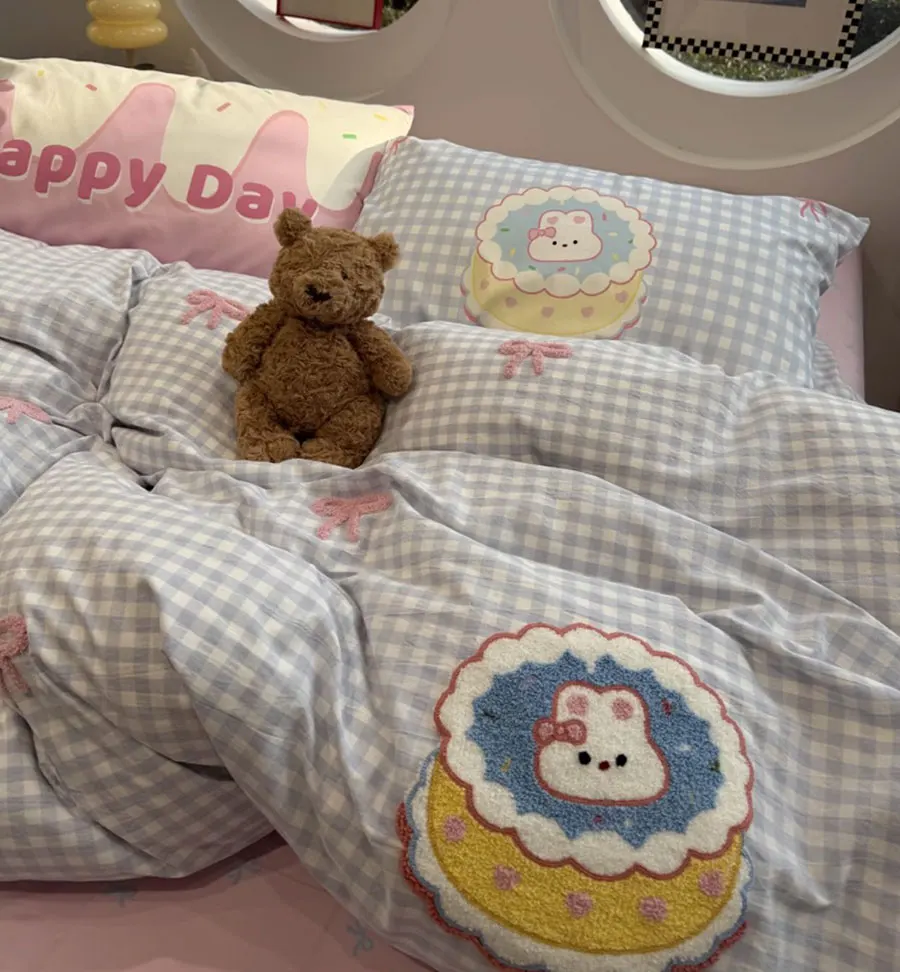 Cute embroidery rabbit cake bow pink blue checked bed set,twin full queen king cotton home textile sheet pillow case quilt cover
Cute embroidery rabbit cake bow pink blue checked bed set,twin full queen king cotton home textile sheet pillow case quilt cover