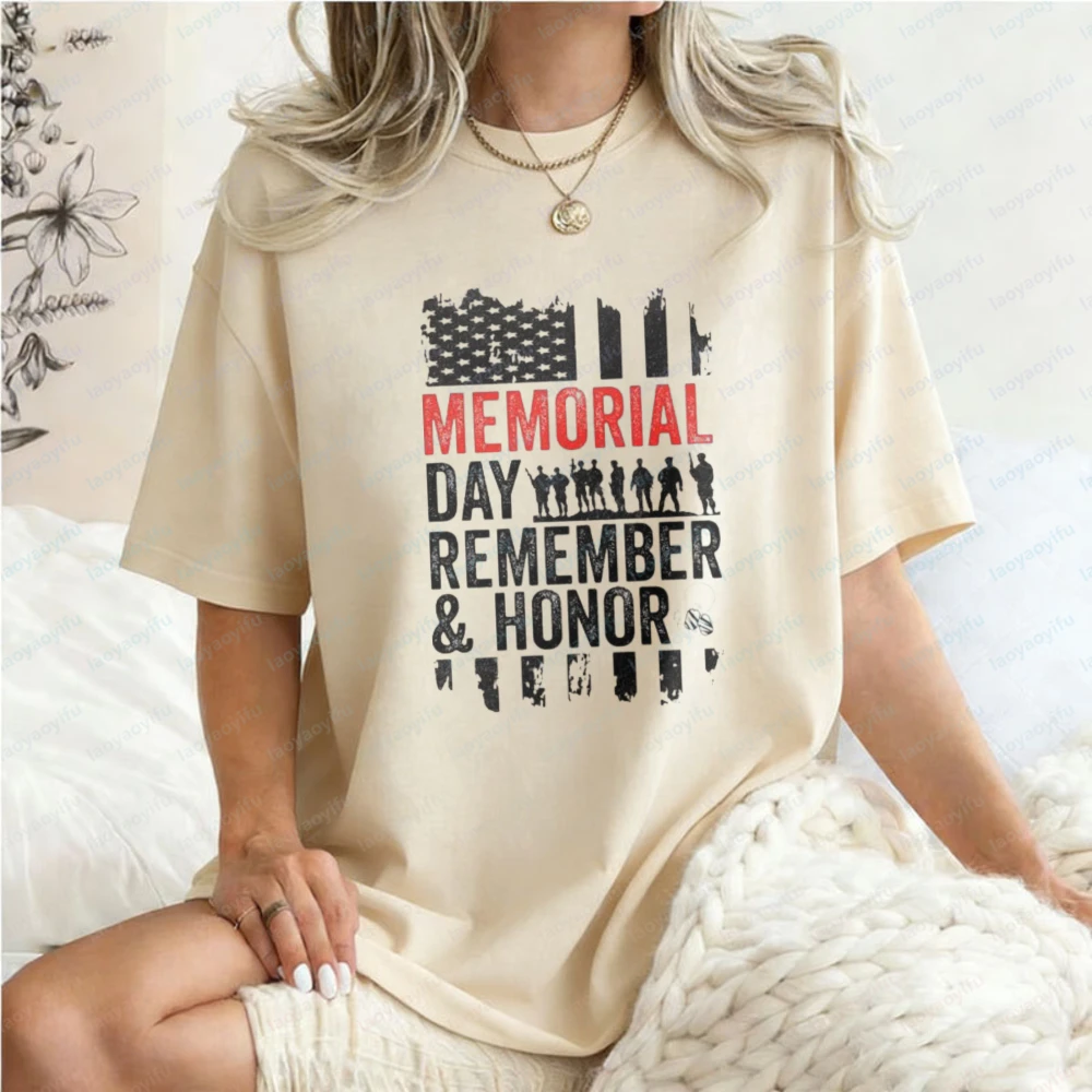 Memorial Day T-Shirt America Remember Honor Soldier Silhouette Patriotic Casual Cotton Tee Vintage Classic Fashion Women Clothes
Memorial Day T-Shirt America Remember Honor Soldier Silhouette Patriotic Casual Cotton Tee Vintage Classic Fashion Women Clothes
