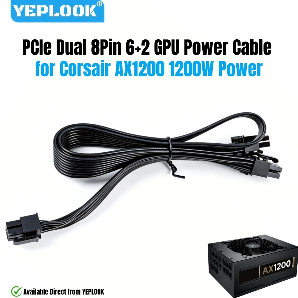 PCIe Dual 8Pin 6+2 GPU Power Cable for Corsair AX1200 1200W Gold Modular Power, 18AWG Tinned Copper Wire, 60+20CM/23.62+7.87inch
PCIe Dual 8Pin 6+2 GPU Power Cable for Corsair AX1200 1200W Gold Modular Power, 18AWG Tinned Copper Wire, 60+20CM/23.62+7.87inch