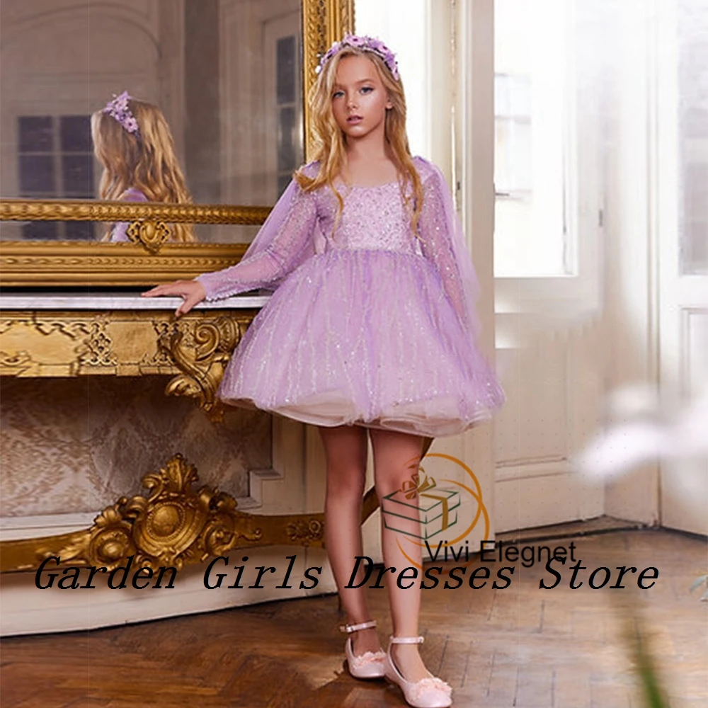 Customized Purple Flower Girls Dresses with Sequined Full Sleeve A Line Soft Tulle Christmas Dresses for Princess فستان عيد المي
Customized Purple Flower Girls Dresses with Sequined Full Sleeve A Line Soft Tulle Christmas Dresses for Princess فستان عيد المي