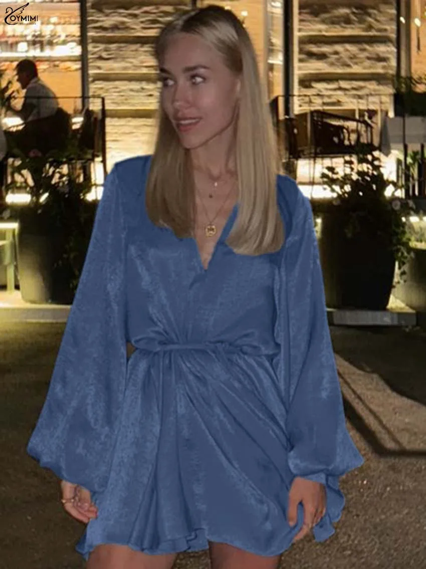 Oymimi Fashion Blue V-Neck Dresses 2025 Woman Elegant Long Sleeve Lace-Up Solid Dresses Casual Pleated Mini Dress Female Clothes
Oymimi Fashion Blue V-Neck Dresses 2025 Woman Elegant Long Sleeve Lace-Up Solid Dresses Casual Pleated Mini Dress Female Clothes