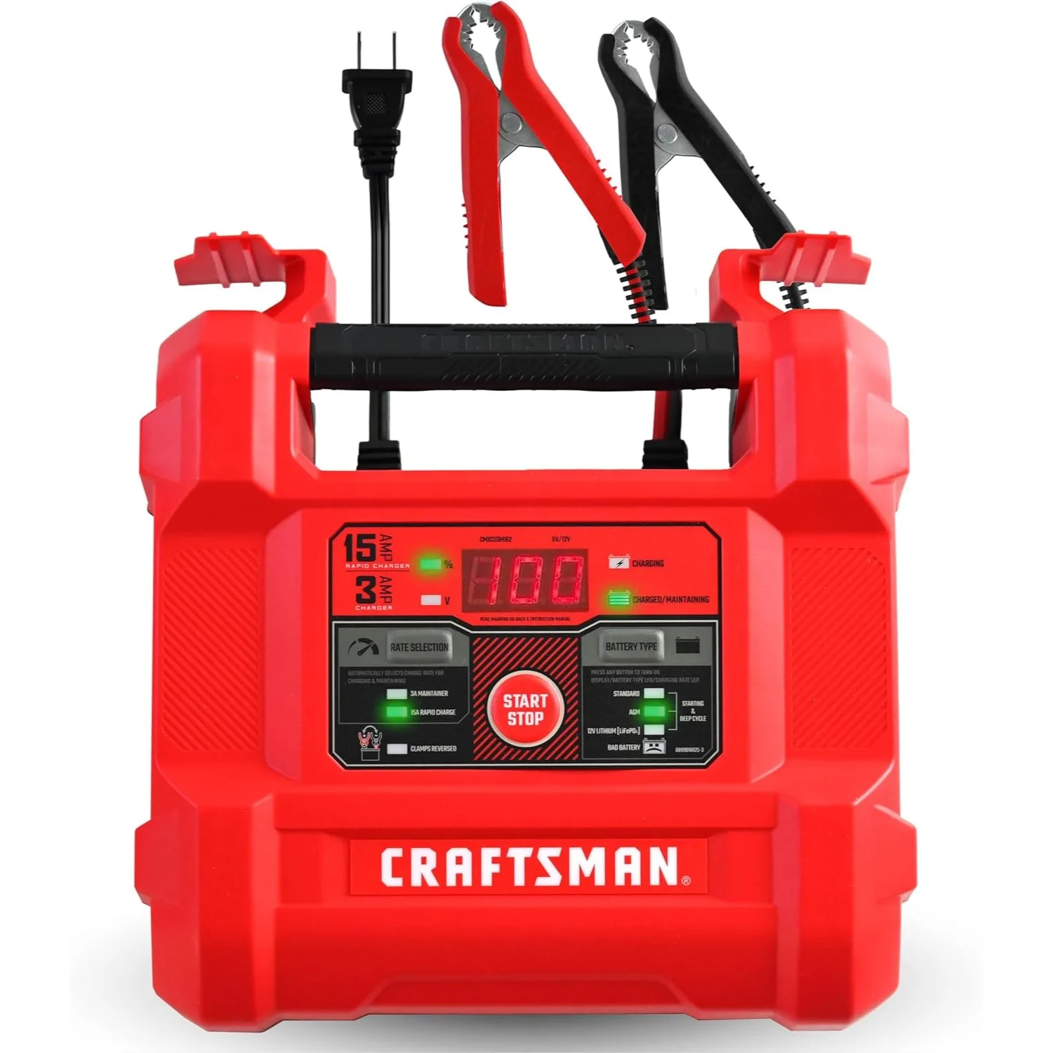 15A Car Battery Charger and Maintainer 4-in-1 for 6V/12V Automotive Marine Batteries with Smart Trickle Charge
15A Car Battery Charger and Maintainer 4-in-1 for 6V/12V Automotive Marine Batteries with Smart Trickle Charge