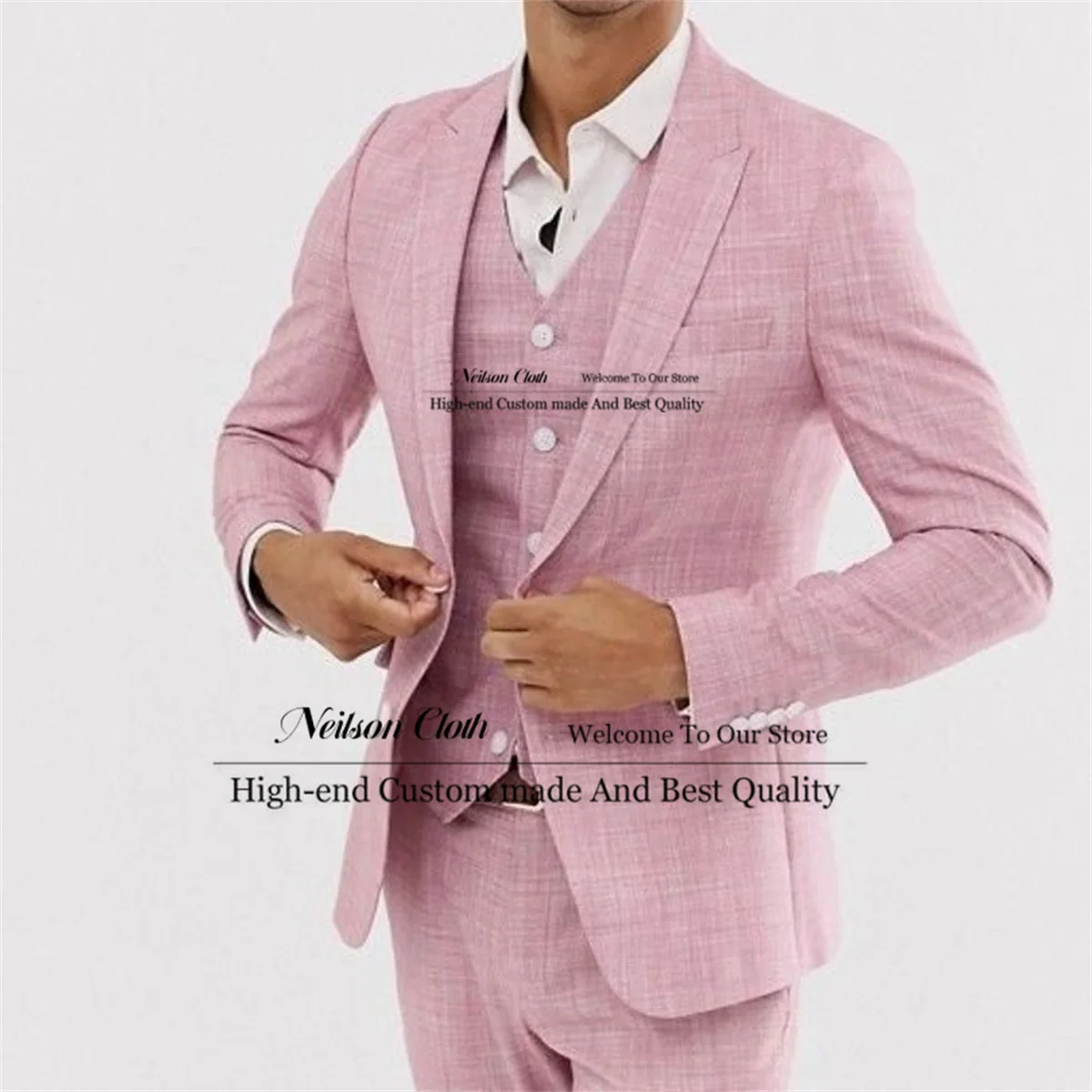 Formal Pink Linen Men Suits Peaked Lapel Groom Wedding Tuxedos 3 Pieces Sets Male Prom Blazers Business Slim Fit Terno Masculino
Formal Pink Linen Men Suits Peaked Lapel Groom Wedding Tuxedos 3 Pieces Sets Male Prom Blazers Business Slim Fit Terno Masculino