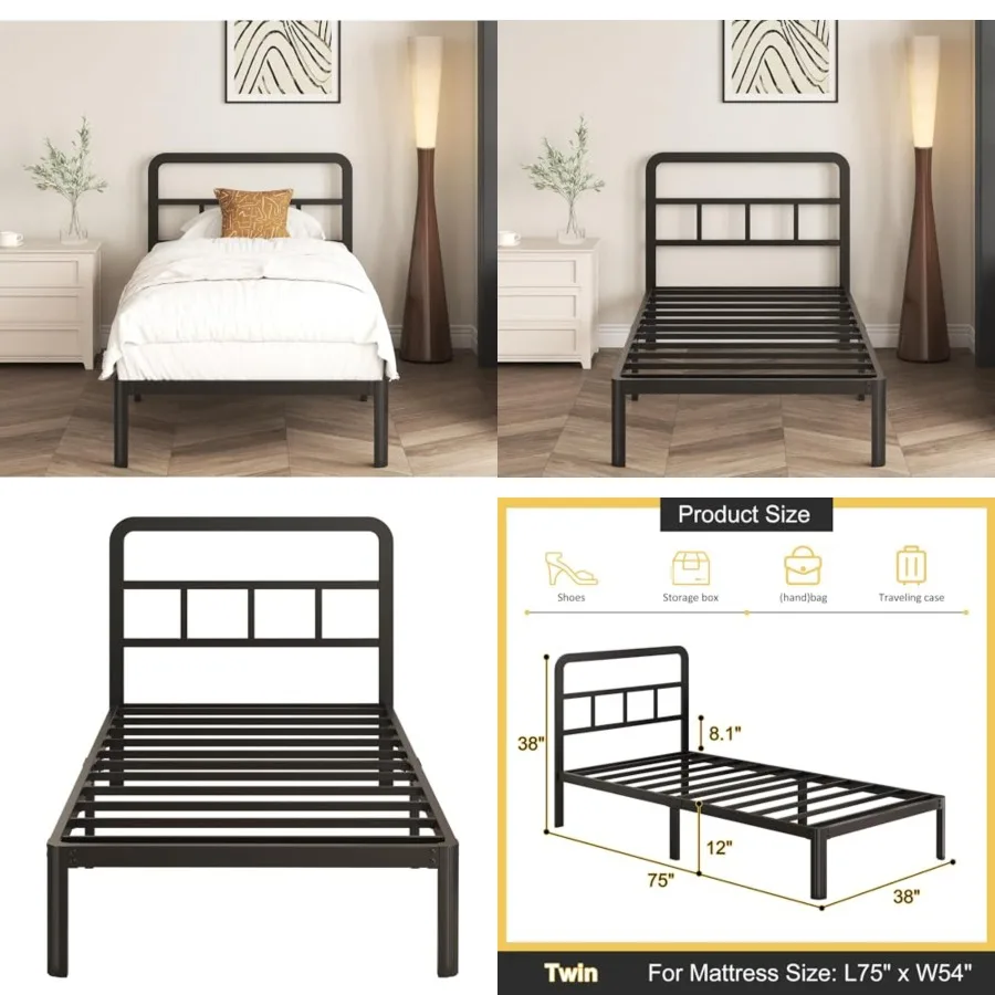 12 Inch Twin Bed Frames with Headboard, Heavy Duty Metal Twin Size Platform Bed Frame with Rounded Corner Legs, No Box Spring Needed, Noise Free, Easy Assembly, Black
12 Inch Twin Bed Frames with Headboard, Heavy Duty Metal Twin Size Platform Bed Frame with Rounded Corner Legs, No Box Spring Needed, Noise Free, Easy Assembly, Black