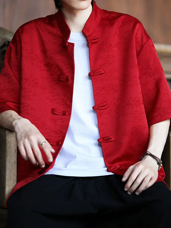 Summer ort Sve irt Men's New Chinese Sle Button Tang Suit New Year Red Wedding Brothers up Performance Top
Summer ort Sve irt Men's New Chinese Sle Button Tang Suit New Year Red Wedding Brothers up Performance Top