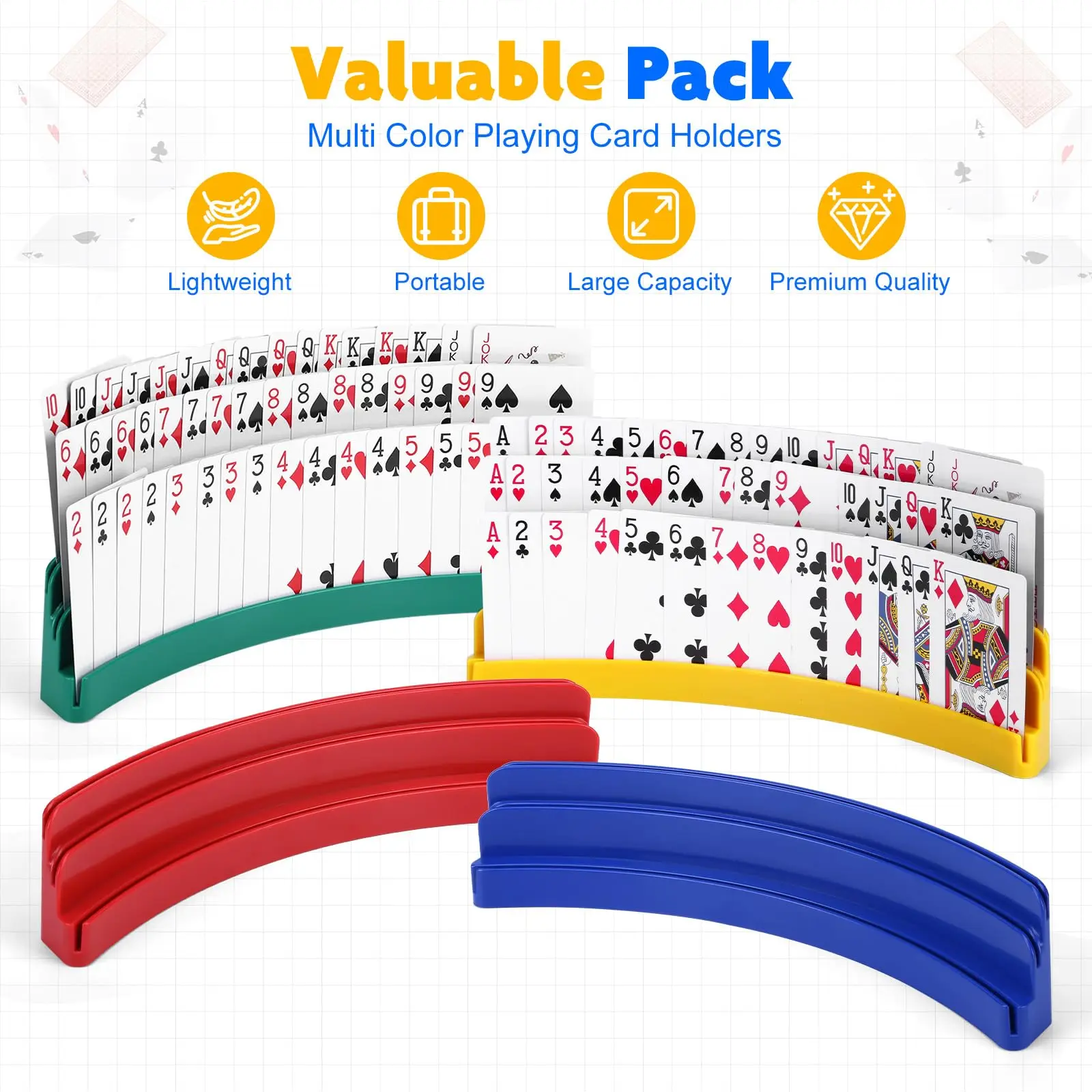 Curved Playing Card Holder Hands-Free Plastic Card Rack for Kids Seniors & Family Card Games Party Cards Games Accessories
Curved Playing Card Holder Hands-Free Plastic Card Rack for Kids Seniors & Family Card Games Party Cards Games Accessories