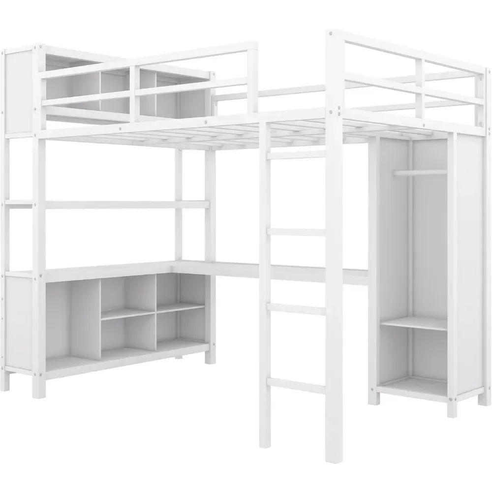 Full Size Loft Bed with Storage Cubes and Shelves, Modern Heavy Duty Loft Beds, Metal Loft Bed with Wardrobe and L-Shaped Desk
Full Size Loft Bed with Storage Cubes and Shelves, Modern Heavy Duty Loft Beds, Metal Loft Bed with Wardrobe and L-Shaped Desk