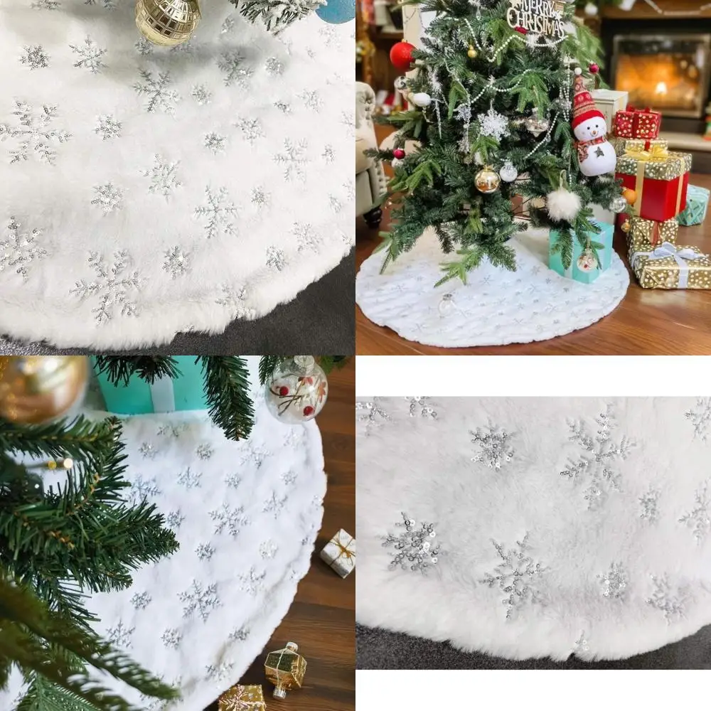 White 60 Inch Faux Fur Christmas Tree Skirt with Sequin Silver Snowflakes for Holiday Decorations
White 60 Inch Faux Fur Christmas Tree Skirt with Sequin Silver Snowflakes for Holiday Decorations