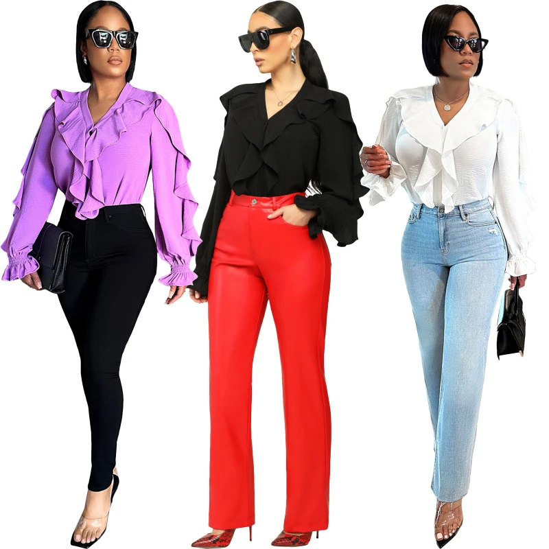 Women Tops Full Sleeve Single Breasted Shirts Casual Turn Down Collar Ruffles Spliced T Shirt Patchwork Outwear Elegant Lady
Women Tops Full Sleeve Single Breasted Shirts Casual Turn Down Collar Ruffles Spliced T Shirt Patchwork Outwear Elegant Lady